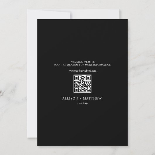 Invitation bordure blanche noir unique QR Code mariage (Dos)
