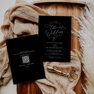 Invitation bordure blanche noir unique QR Code mariage