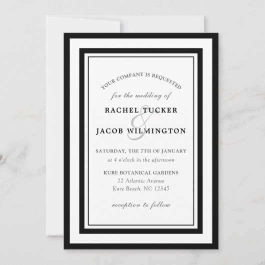 Invitation Bordure blanche noire moderne Mariage simple (Devant)
