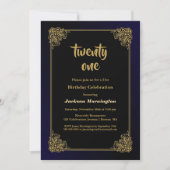 Invitation Bordure bleue Black 21e fête d'anniversaire (Devant)