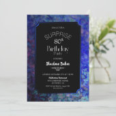 Invitation Bordure bleue Noir Surprise 80e anniversaire (Debout devant)