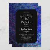 Invitation Bordure bleue Noir Surprise 80e anniversaire (Devant / Derrière)
