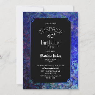 Invitation Bordure bleue Noir Surprise 80e anniversaire