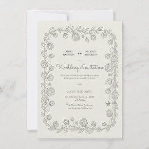 Invitation Bordure botanique Antique Élégant Vintage Français