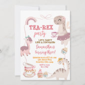 Invitation Bordure Bow Dinosaur Tea-Rex 3e Fille Anniversaire (Devant)