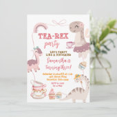 Invitation Bordure Bow Dinosaur Tea-Rex 3e Fille Anniversaire (Debout devant)