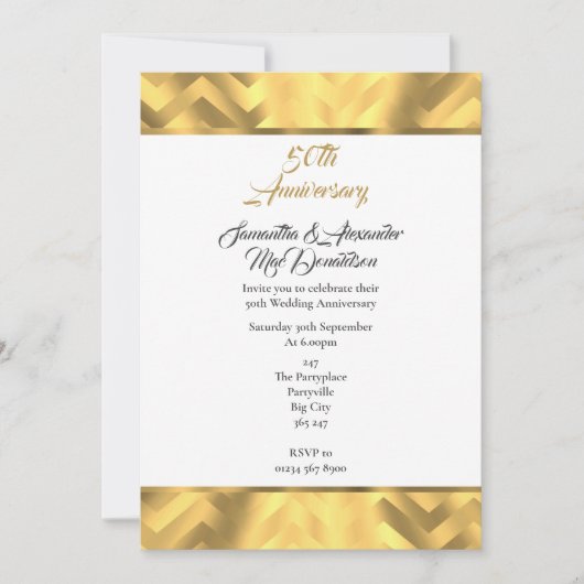 Invitation Bordure chevron doré 50e anniversaire de mariage (Devant)