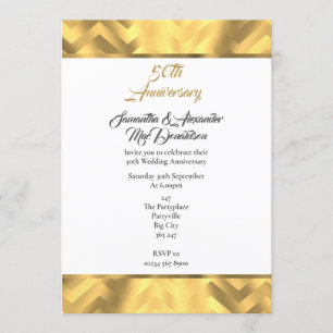 Invitation Bordure chevron or 50e anniversaire de mariage