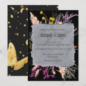 Invitation Bordure classique à fond noir avec motif floral co (Devant / Derrière)