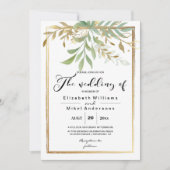 Invitation Bordure classique Feuille doré mariage de verdure (Devant)