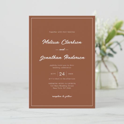 Invitation Bordure classique Mariage de script en terre cuite (Debout devant)