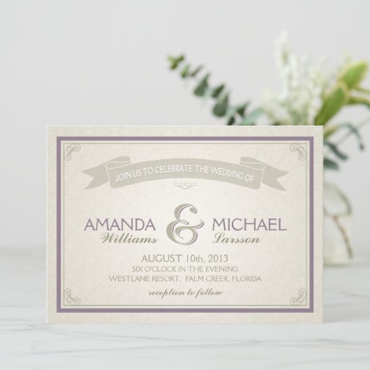 Invitation Bordure classique - violet (Debout devant)