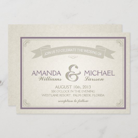 Invitation Bordure classique - violet (Devant / Derrière)