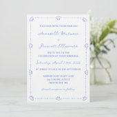 Invitation Bordure Coastal Chic Shell Elegant Mariage Bleu (Debout devant)