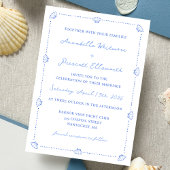 Invitation Bordure Coastal Chic Shell Elegant Mariage Bleu