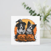 Invitation Bordure Collie Chiens Halloween Jack O Lanterns (Debout devant)