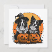 Invitation Bordure Collie Chiens Halloween Jack O Lanterns (Devant)