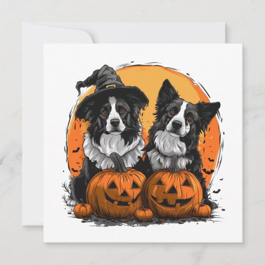 Invitation Bordure Collie Chiens Halloween Jack O Lanterns (Devant)
