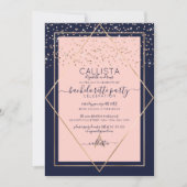 Invitation Bordure Confetti en or rose Marine Bachelorte (Devant)