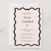Invitation Bordure cursive à nœud fantaisiste baptême (Devant)