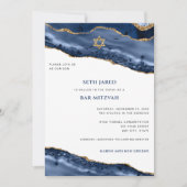 Invitation Bordure d'Agate Bar Mitzvah, Bleu et Or (Devant)