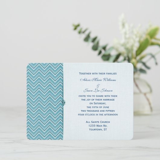 Invitation Bordure d'Aqua Blue Chevron (Debout devant)
