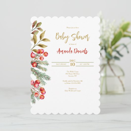 Invitation Bordure de Baies Rouges (Debout devant)