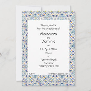 Invitation Bordure de carreaux bleu, jaune et blanc