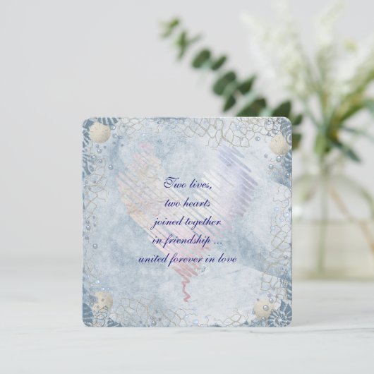 Invitation Bordure de coquillage bleu avec filet (Debout devant)