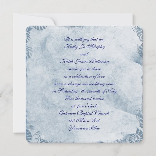 Invitation Bordure de coquillage bleu avec filet (Dos)