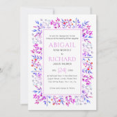 Invitation Bordure de feuilles, baies rose violet mariage (Devant)