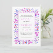 Invitation Bordure de feuilles, baies rose violet mariage (Debout devant)