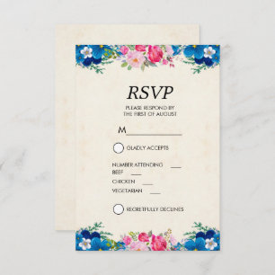 Invitation Bordure de Fleur Bleue et Rose Pretty RSVP