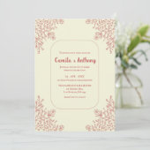 Invitation Bordure de Fleur de Coin Rouge Beige Boho Mariage (Debout devant)
