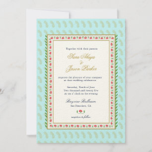 Invitation Bordure de fleurs d'aquarelle Aqua mariage indien
