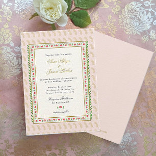 Invitation Bordure de fleurs d'aquarelle mariage indien rose