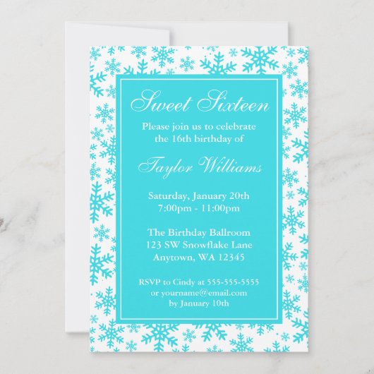 Invitation Bordure de flocon de neige sarcelle Hiver merveill (Devant)