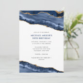 Invitation Bordure de la Géode d'âge bleu et or Anniversaire (Debout devant)