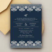 Invitation Bordure de la Marine Ivory Damask Anand Karaj Sikh