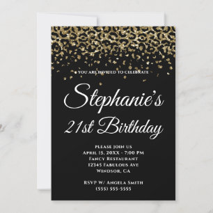 Invitation Bordure de léopard à paillettes dorées Anniversair