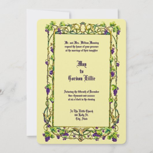 Invitation Bordure de mariage au vignoble et aux colombes Art (Devant)