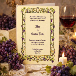 Invitation Bordure de mariage au vignoble et aux colombes Art