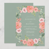 Invitation Bordure de mariage Fleur de corail (Devant / Derrière)