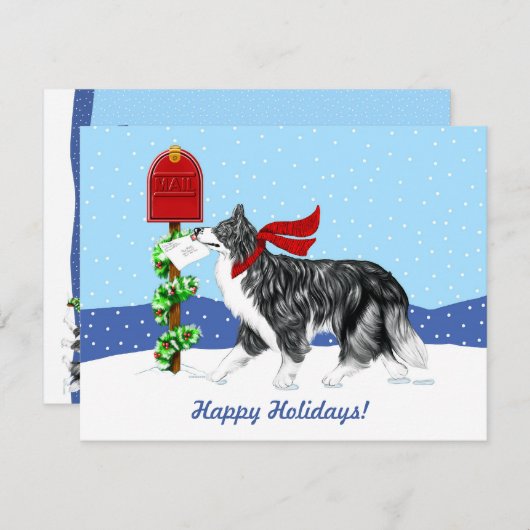 Invitation Bordure de Noël Collie Mail (Devant / Derrière)