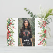 Invitation Bordure de Noël XVs Holly Sweet Floral Espagnol (Debout devant)