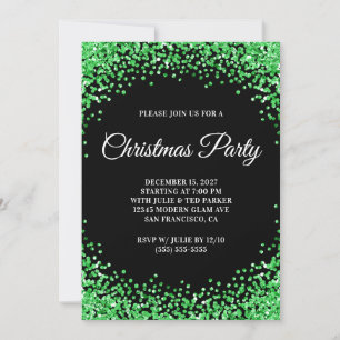 Invitation Bordure de paillettes vertes Fête de Noël noire