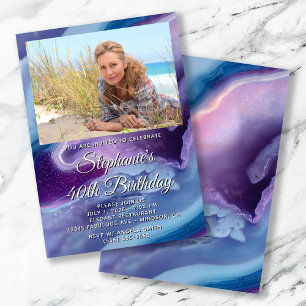 Invitation Bordure de photo de géode d'agate violette bleue p