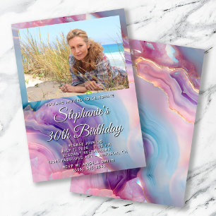 Invitation Bordure de photo en agate violet pastel pour 30e a