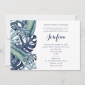 Invitation Bordure de Quinceañera au feuillage tropical bleu (Devant)