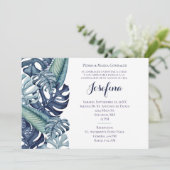 Invitation Bordure de Quinceañera de feuillage tropical bleu (Debout devant)